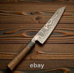 Hand Forged Copper Damascus Chef Knife, Cu Mai Full Tang Kitchen Knife