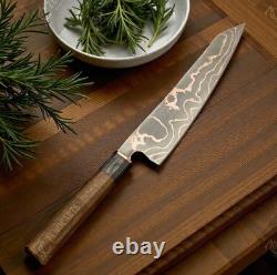 Hand Forged Copper Damascus Chef Knife, Cu Mai Full Tang Kitchen Knife