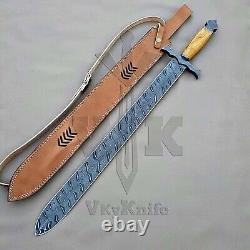 Hand Forged Damascus Steel Battle Ready Medieval Viking Sword With Sheath 2111