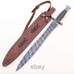 Hand Forged Damascus Steel Viking Sword Sharp / Battle Ready Medieval Sword