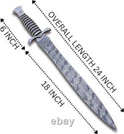 Hand Forged Damascus Steel Viking Sword Sharp / Battle Ready Medieval Sword