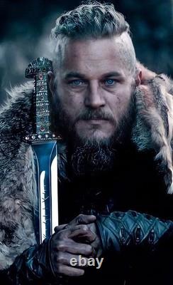 Hand-Forged Damascus Viking Sword Ragnar Serpent Breath, Norse Collectible