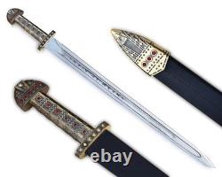 Hand-Forged Damascus Viking Sword Ragnar Serpent Breath, Norse Collectible