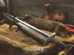 Hand Forged Viking Sword/Handmade Battle Ready Blade with Leather Grip