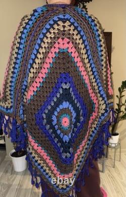 Hand-Knitted Shawl Heirloom Craftsmanship Woodland Sky Tapestry Made in USA
