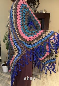 Hand-Knitted Shawl Heirloom Craftsmanship Woodland Sky Tapestry Made in USA