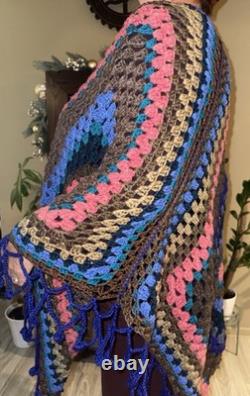 Hand-Knitted Shawl Heirloom Craftsmanship Woodland Sky Tapestry Made in USA