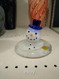 Hand Made Art Glass GIANT Half Melted Snowman Made In Indiana USA Collectible