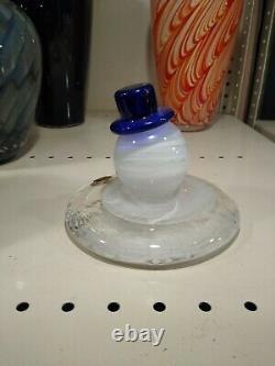 Hand Made Art Glass GIANT Half Melted Snowman Made In Indiana USA Collectible
