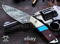 Hand Made Blue Racer Lizar Damascus Skinner Fixed Blade Hunting Knife USA