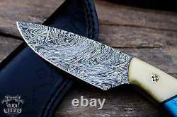 Hand Made Blue Racer Lizar Damascus Skinner Fixed Blade Hunting Knife USA