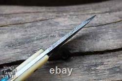 Hand Made Blue Racer Lizar Damascus Skinner Fixed Blade Hunting Knife USA