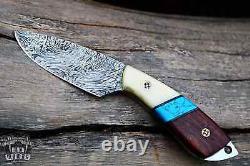 Hand Made Blue Racer Lizar Damascus Skinner Fixed Blade Hunting Knife USA
