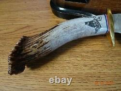 Hand Made Crown Stag Handle Bowie Knife 10 Overall Made In U. S. A. By Ken Rich