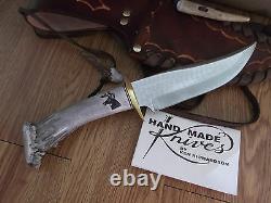 Hand Made Crown Stag Handle Bowie Knife 11 1/2 Overall Made In U. S. Aby Ken Rich