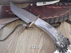 Hand Made Crown Stag Handle Bowie Knife 11 1/2 Overall Made In U. S. Aby Ken Rich