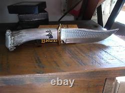 Hand Made Crown Stag Handle Bowie Knife 11 1/2 Overall Made In U. S. Aby Ken Rich