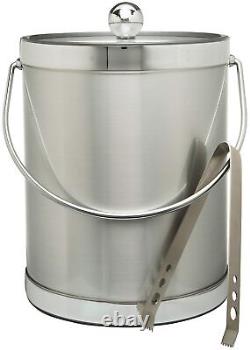 Hand Made In USA Brushed Silver Double Walled 5-Quart Insulated Ice Bucket Wi