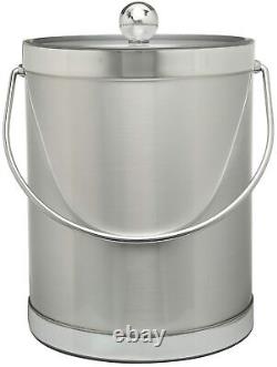Hand Made In USA Brushed Silver Double Walled 5-Quart Insulated Ice Bucket Wi