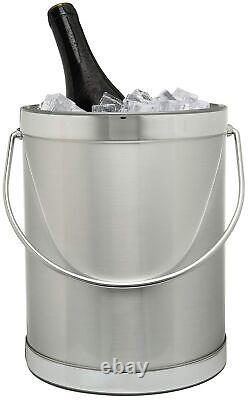 Hand Made In USA Brushed Silver Double Walled 5-Quart Insulated Ice Bucket Wi
