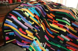 Hand Made Quilt BLACK/COLOUR STRIPPY by Quilt-Addicts 83x78 USA only