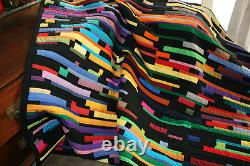 Hand Made Quilt BLACK/COLOUR STRIPPY by Quilt-Addicts 83x78 USA only