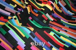Hand Made Quilt BLACK/COLOUR STRIPPY by Quilt-Addicts 83x78 USA only