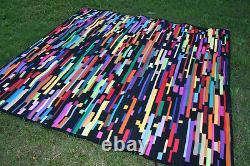 Hand Made Quilt BLACK/COLOUR STRIPPY by Quilt-Addicts 83x78 USA only