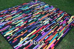Hand Made Quilt BLACK/COLOUR STRIPPY by Quilt-Addicts 83x78 USA only