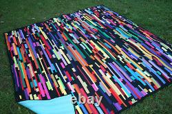 Hand Made Quilt BLACK/COLOUR STRIPPY by Quilt-Addicts 83x78 USA only
