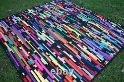 Hand Made Quilt BLACK/COLOUR STRIPPY by Quilt-Addicts 83x78 USA only