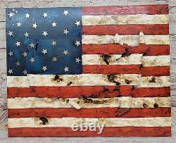 Hand Made United State Map on USA Flag three Dimensional Painting All Metal