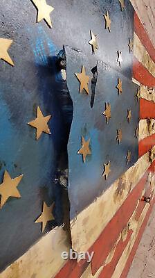 Hand Made United State Map on USA Flag three Dimensional Painting All Metal