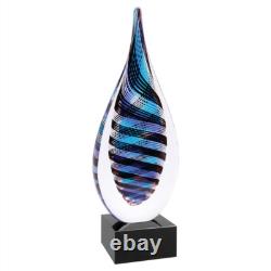 Hand Made glass art sculpture Twisted Rain Drop With Wooden Base 12
