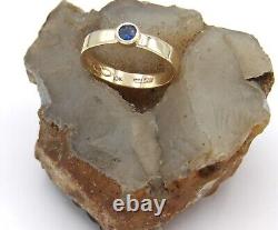 Hand Made in USA 10k Yellow Gold Wedding Band Ring with 4mm Nat Sapphire-US10.75