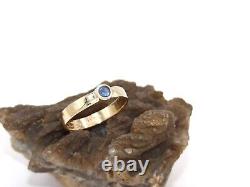 Hand Made in USA 10k Yellow Gold Wedding Band Ring with 4mm Nat Sapphire-US10.75