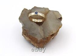 Hand Made in USA 10k Yellow Gold Wedding Band Ring with 4mm Nat Sapphire-US10.75