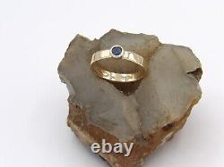 Hand Made in USA 10k Yellow Gold Wedding Band Ring with 4mm Nat Sapphire-US10.75