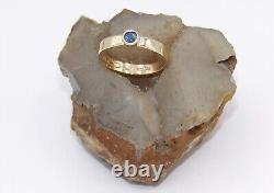 Hand Made in USA 10k Yellow Gold Wedding Band Ring with 4mm Nat Sapphire-US10.75