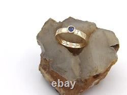 Hand Made in USA 10k Yellow Gold Wedding Band Ring with 4mm Nat Sapphire-US10.75