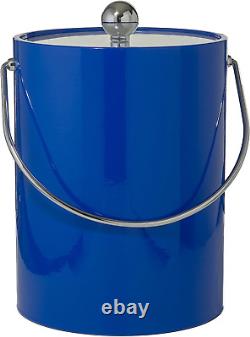 Hand Made in USA Blue Double Walled 5-Quart Insulated Ice Bucket with Ice Tongs