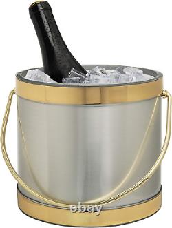 Hand Made in USA Brushed Silver with Gold Trim Double Walled 3-Quart Insulated I