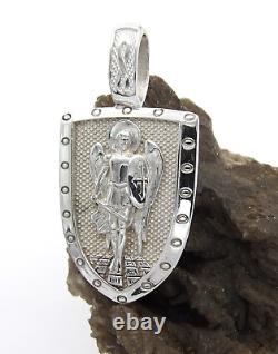 Hand Made in USA Oxidized Solid. 925 Sterling Silver Archangel St Michael Rhodium