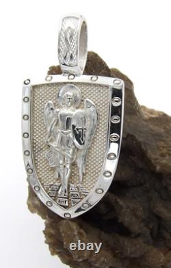 Hand Made in USA Oxidized Solid. 925 Sterling Silver Archangel St Michael Rhodium