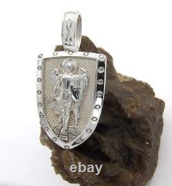 Hand Made in USA Oxidized Solid. 925 Sterling Silver Archangel St Michael Rhodium