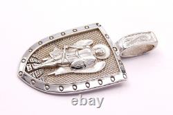 Hand Made in USA Oxidized Solid. 925 Sterling Silver Archangel St Michael Rhodium