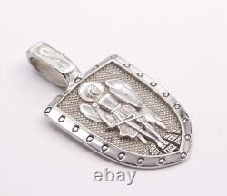 Hand Made in USA Oxidized Solid. 925 Sterling Silver Archangel St Michael Rhodium