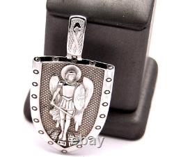Hand Made in USA Oxidized Solid. 925 Sterling Silver Archangel St Michael Rhodium