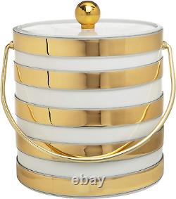 Hand Made in USA White & Gold Stripes Double Walled 3-Quart Insulated Ice Bucket
