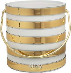 Hand Made in USA White & Gold Stripes Double Walled 3-Quart Insulated Ice Bucket